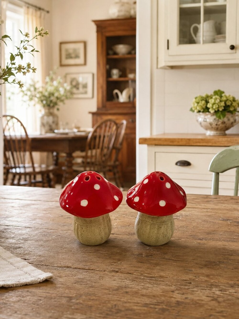 NEW Mushroom Red Polka Dot Salt & Pepper Shakers
